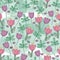 Watercolor folk flowers seamless pattern, wildflowers background, green leaves, ornamental backdrop
