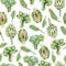 Watercolor Food Vegetable seamless pattern. Kitchen decor. Greenery vegan food.