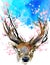 Watercolor Forest Deer and spring pink blossom branch.