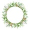 Watercolor forest greenery wreath frame. Perfect for logo and wedding invitation. Botanical illustration