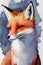 Watercolor Fox in Blue Background Scene