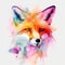 Watercolor Fox portrait, painted illustration of a cute fox on a blank background, Colorful splashes head, AI generated