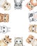 Watercolor frame composition with kawaii cartoon cute animals