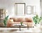 Watercolor of frame model in stylish living room with