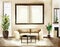 Watercolor of frame model in stylish living room with