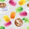 Watercolor french breakfast seamless pattern
