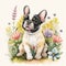 Watercolor French Bulldog in a Field of Spring Blossoms AI Generated