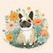 Watercolor French Bulldog Portrait amidst the Spring Flowers AI Generated