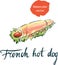 Watercolor french hot dog with lettuce and mustard