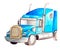 Watercolor front semi-trailer truck as a tractor unit and semi-trailer to carry freight in white background isolated with cop