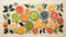 watercolor fruits arranged in a repeating pattern on a light background