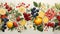 watercolor fruits arranged in a repeating pattern on a light background