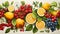 watercolor fruits arranged in a repeating pattern on a light background