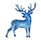 Watercolor full silhouette of deer in blue color. Animal painting. Stag and antler christmas illustration isolated on