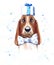 Watercolor funny basset hound with preset and bow