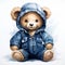 Watercolor funny playful teddy bear on white background. Generative AI