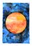 Watercolor galaxy illustration. Planet Mars.