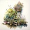 Watercolor Garden Ladder Filled with Spring Blooms AI Generated