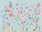 Watercolor garden rose bouquet, blooming tree, Chinoiserie illustration