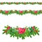 Watercolor Garland of green fir paws, snowberries, viburnum and poinsettia