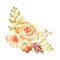 Watercolor gentle orange composition of flowers hand drawn on white background