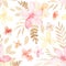 Watercolor gentle peach flowers seamless pattern