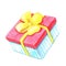 Watercolor gift boxes with yellow bow . Watercolour Holiday