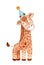 Watercolor giraffe in party hat isolated on white background