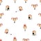 Watercolor girls on white background. Seamless pattern for design.
