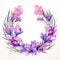 Watercolor Gladiolus Wreath With Pressed Lavender Flowers
