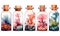 Watercolor, glass bottles with corals isolated on a white background