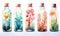 Watercolor, glass bottles with corals isolated on a white background