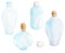 Watercolor glass bottles set. Hand drawn collection of transparent flasks for water, aromatherapy, essential oil, potion isolated