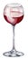 watercolor glass of red wine, illustration of transparant wineglass with purpur wine isolated on white background