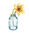 Watercolor glass vase with narcissus flower on white