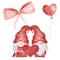 Watercolor gnome couple, balloon and ribbon illustration. Valentine hand painted clipart set.