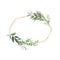 Watercolor gold geometrical wreath with greenery leaves branch twig plant herb flora isolated