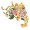 Watercolor golden baroque floral curl, hydrangea, wild flowers, rococo ornament element. Natural gold scroll