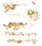 Watercolor golden brush strokes set. Golden holidays textures. Hand painted trendy illustration isolated on white