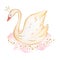 Watercolor with a golden crown a gentle swan