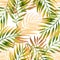 Watercolor and golden graphic palm leaf seamless pattern.