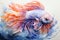 Watercolor goldfish with beautiful flowers for background