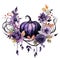Watercolor Gothic Pumpkin Flowers Arrangement. Isolated Generative Dark Pumpkin for Fall Season Fantasy Clipart