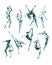 Watercolor green cyan collection of contemporary dance peoples
