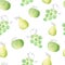 Watercolor green fruits clipart. Grapes apple and pear seamless pattern digital paper. Hand painted illustration.