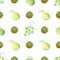 Watercolor green grapes, kiwi, pear fruit clipart. Seamless pattern digital paper. Hand painted illustration