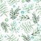 Watercolor Green Leaves And Spots Seamless Pattern