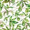 Watercolor green leaves tropical seamless pattern. Vintage exotic natural texture