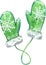 Watercolor green mittens. Vector illustration.