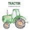 Watercolor green tractor clipart on white background